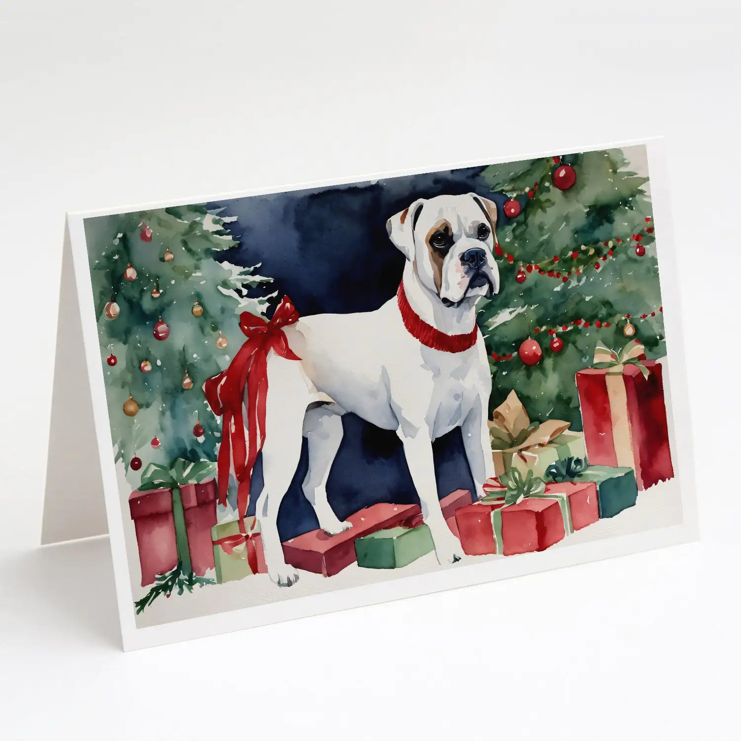White Boxer Christmas Greeting Cards Pack of 8