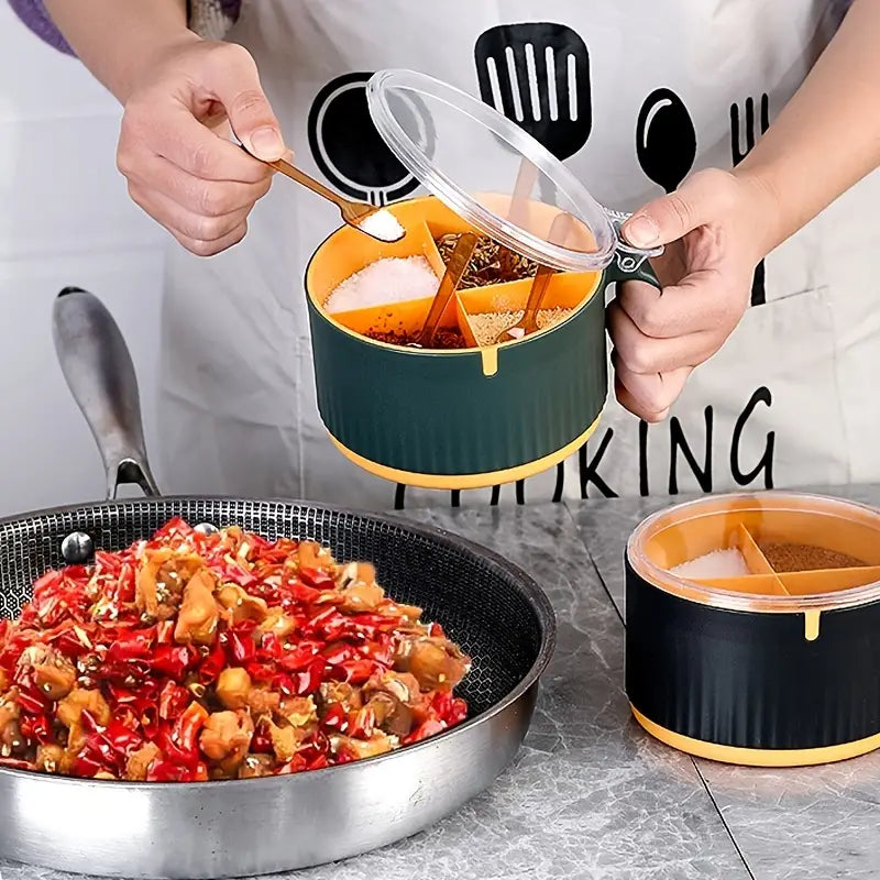 4-Compartment Seasoning Box with Lid and Spoon