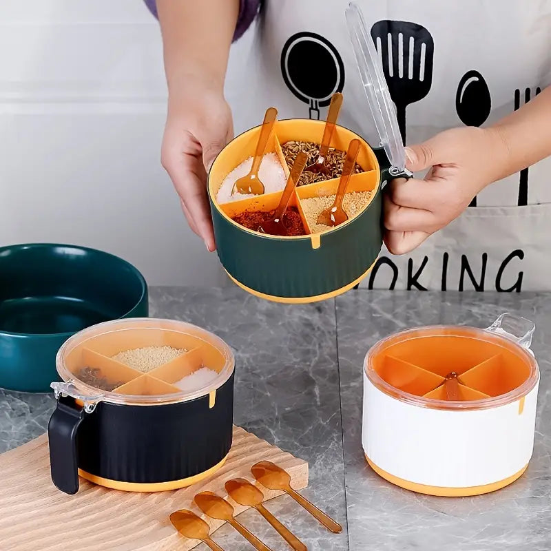 4-Compartment Seasoning Box with Lid and Spoon