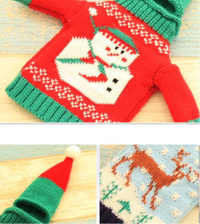 Knit Christmas Wine Set with Bottle Cover Decor