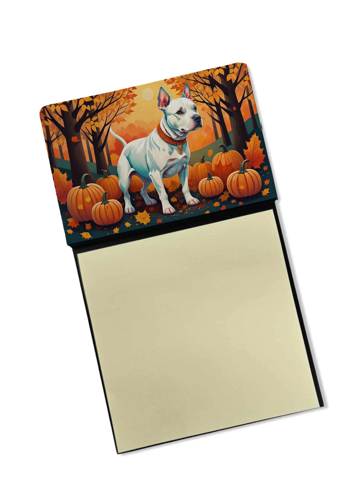 White Pit Bull Terrier Fall Sticky Note Holder