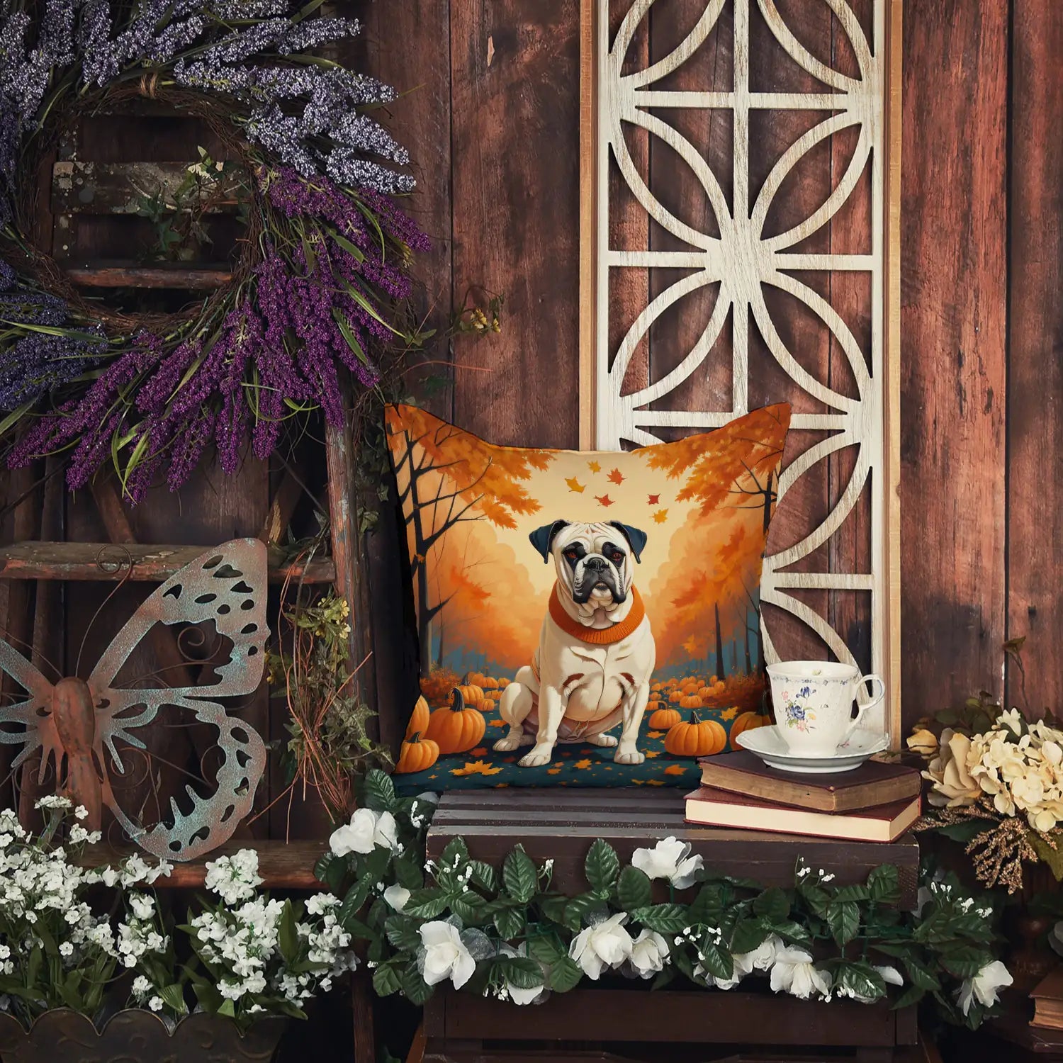 White Boxer Fall Throw Pillow