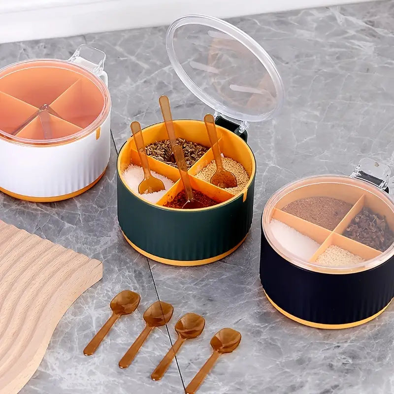4-Compartment Seasoning Box with Lid and Spoon