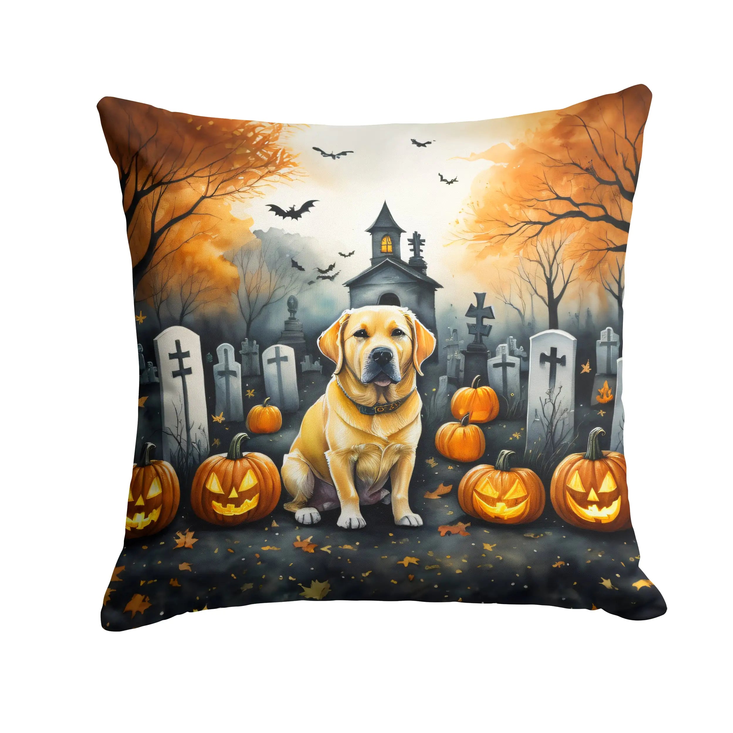 Yellow Labrador Retriever Spooky Halloween Throw Pillow