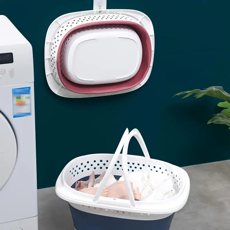Folding Wall-Mountable Plastic Laundry Basket (1pc)