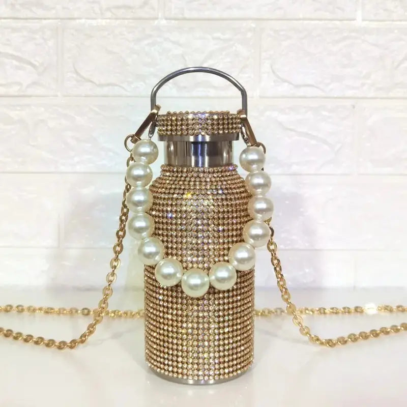 Bling Thermal Bottle with Chain Pearl, Stainless Steel