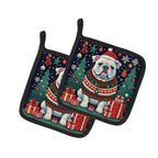 White English Bulldog Christmas Pair of Pot Holders