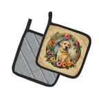Yellow Labrador Retriever and Flowers Pair of Pot Holders