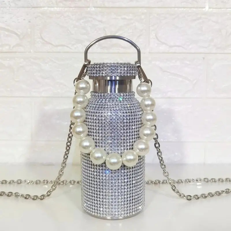 Bling Thermal Bottle with Chain Pearl, Stainless Steel