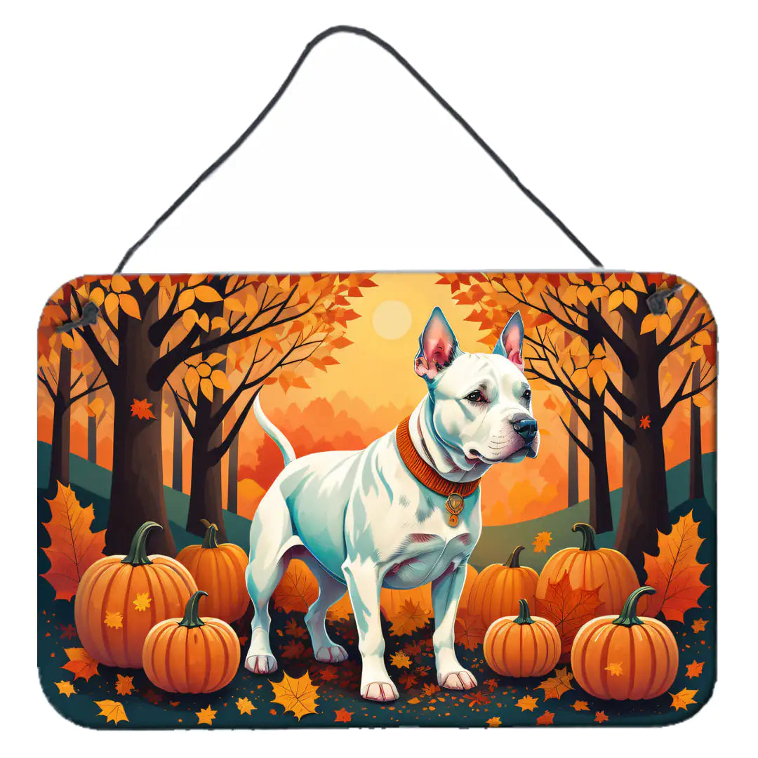 White Pit Bull Terrier Fall Wall or Door Hanging Prints
