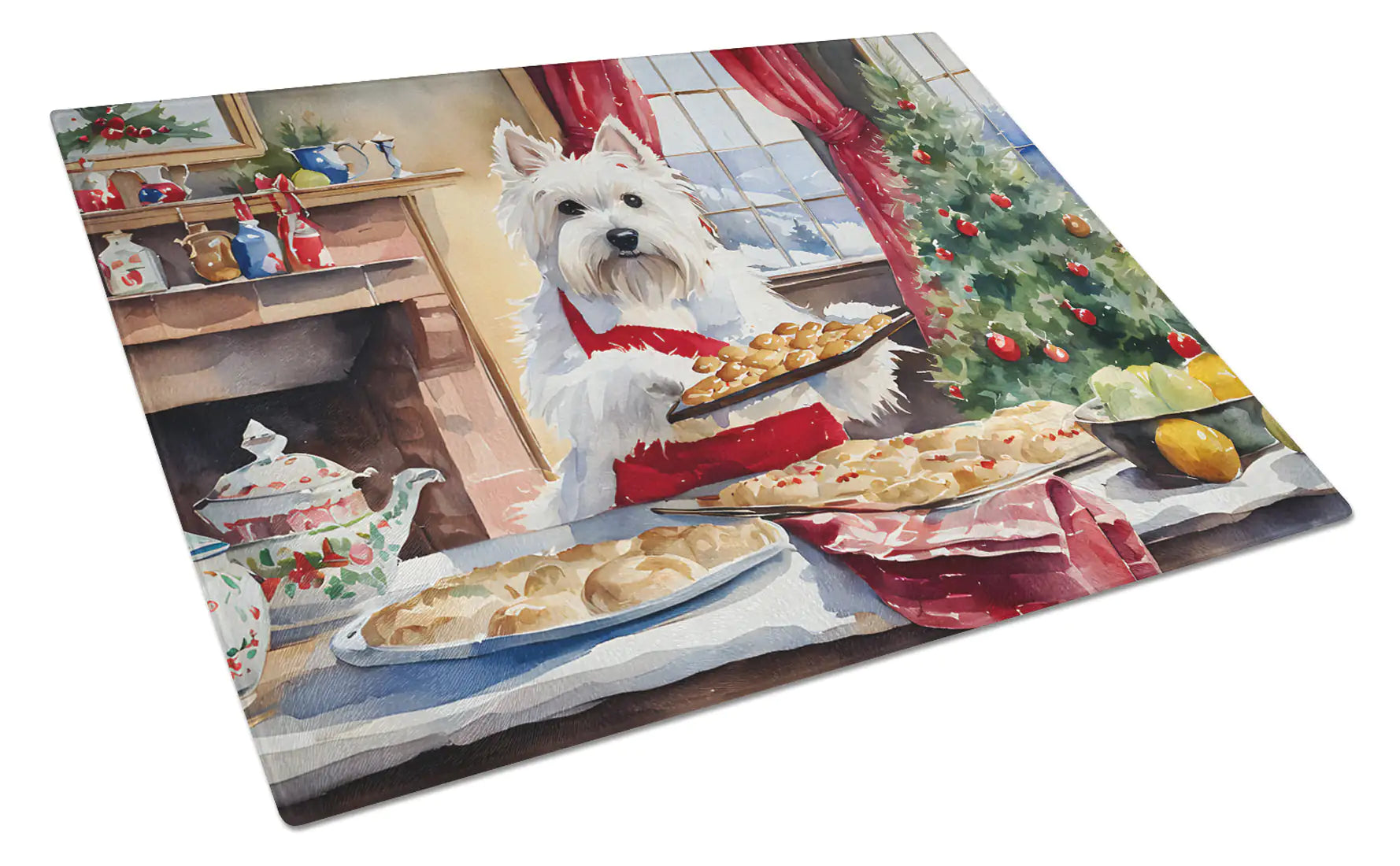 Westie Christmas Cookies Glass Cutting Board