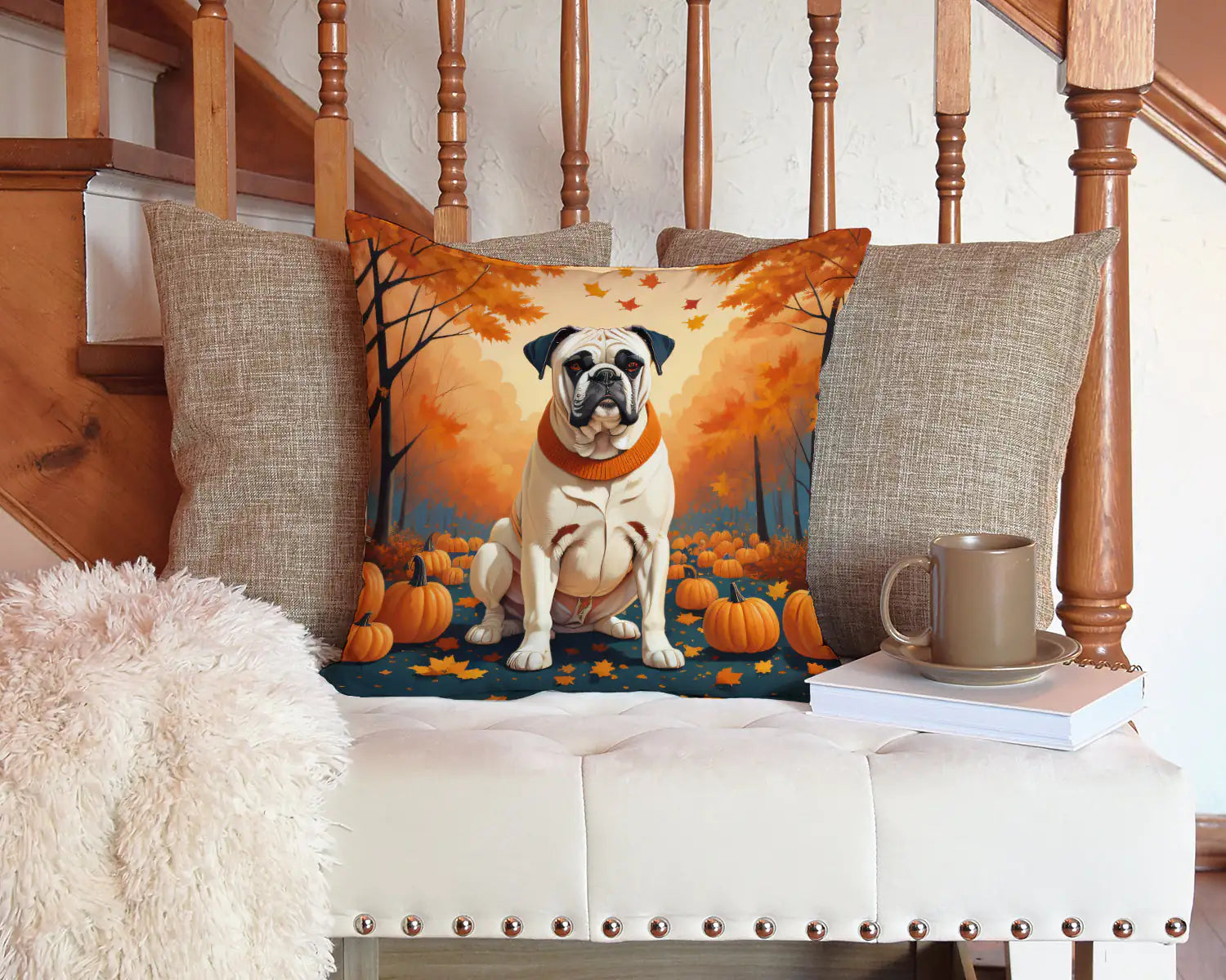 White Boxer Fall Throw Pillow