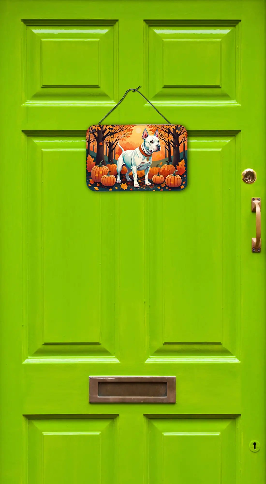 White Pit Bull Terrier Fall Wall or Door Hanging Prints