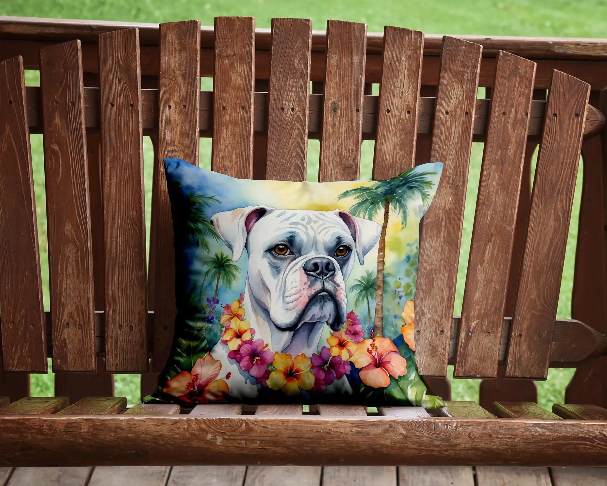 White Boxer Luau Throw Pillow
