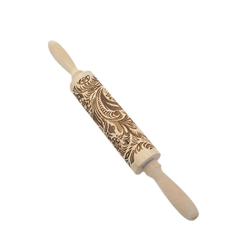 Solid Wood Christmas Rolling Pin with Elk Design