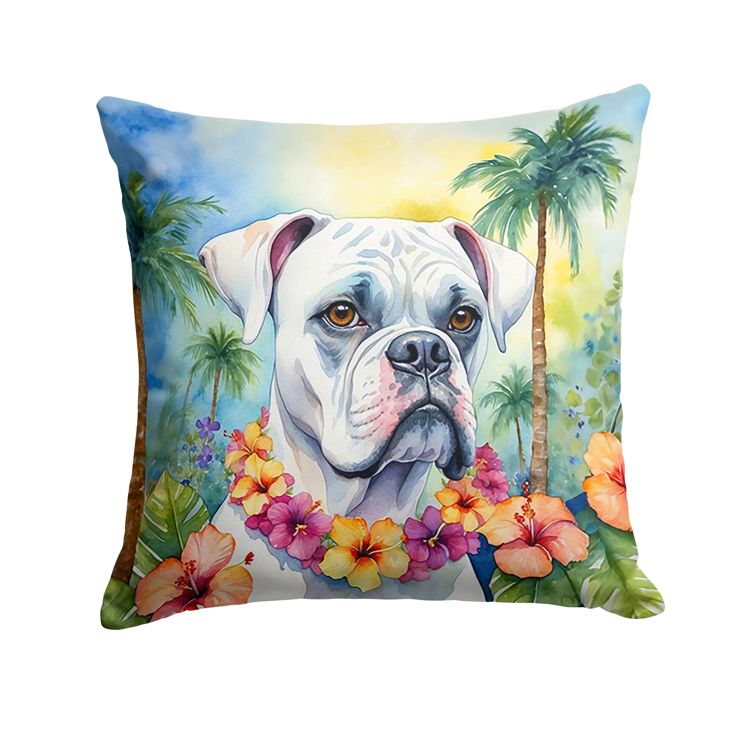 White Boxer Luau Throw Pillow