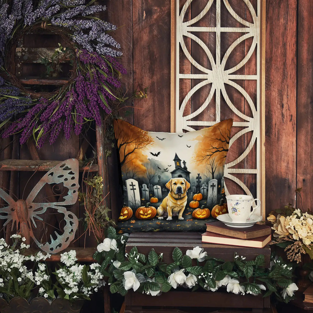 Yellow Labrador Retriever Spooky Halloween Throw Pillow