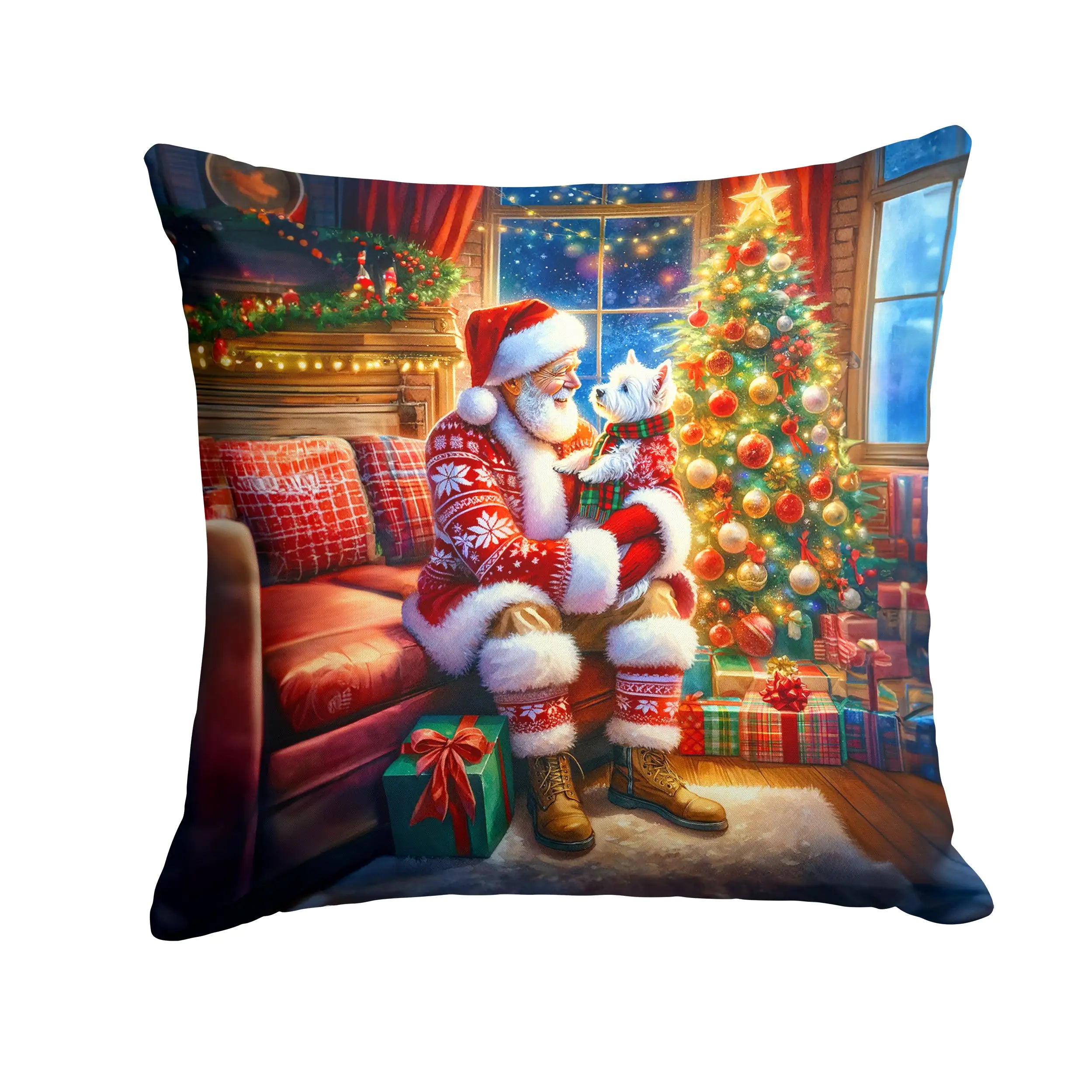 Westie and Santa Claus Throw Pillow