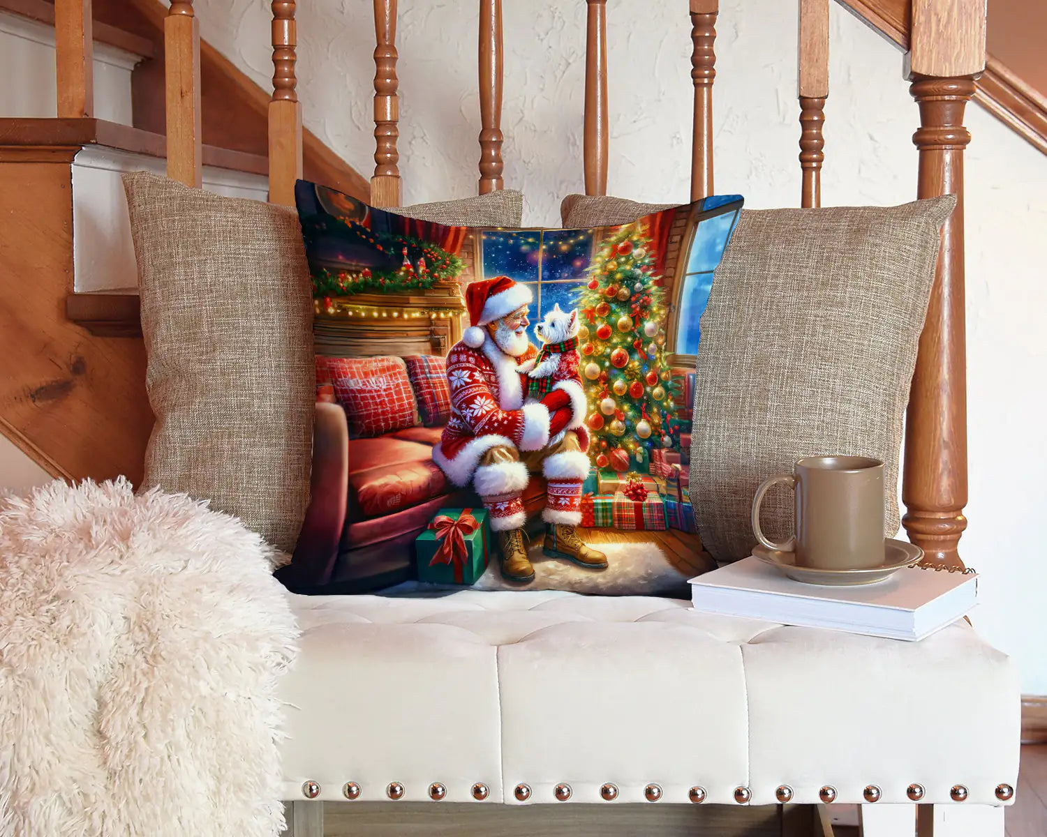Westie and Santa Claus Throw Pillow