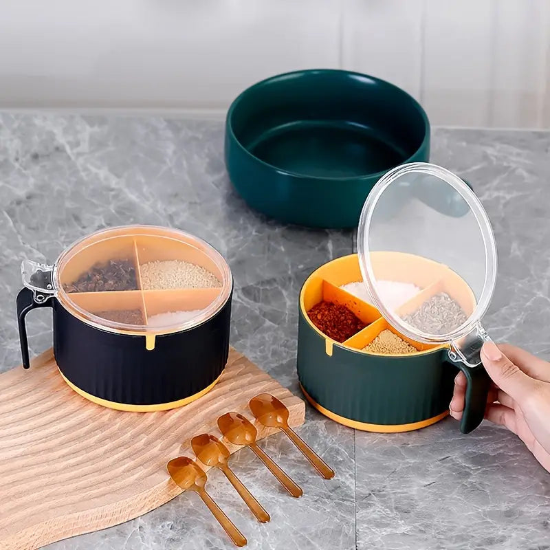 4-Compartment Seasoning Box with Lid and Spoon