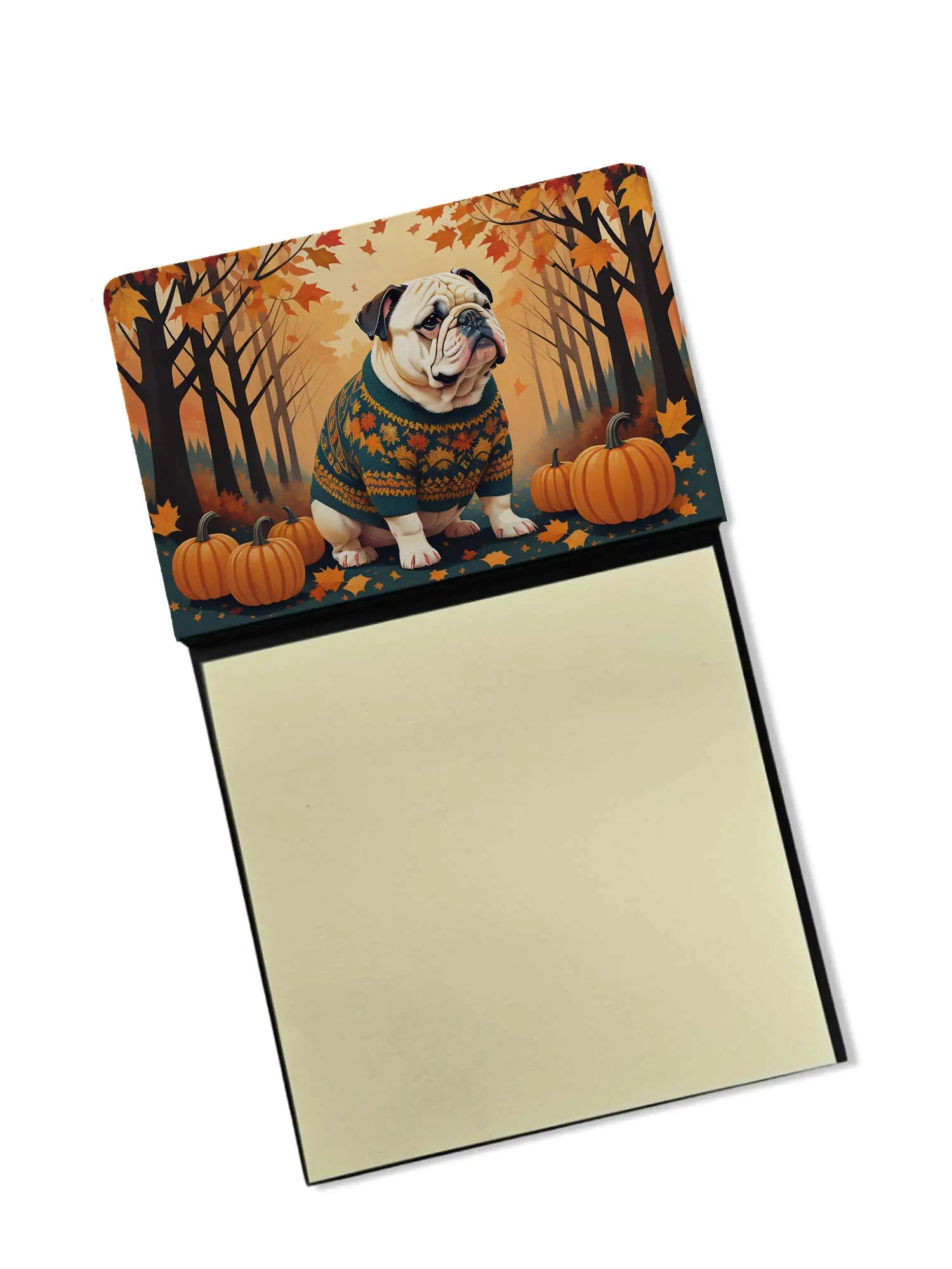 White English Bulldog Fall Sticky Note Holder