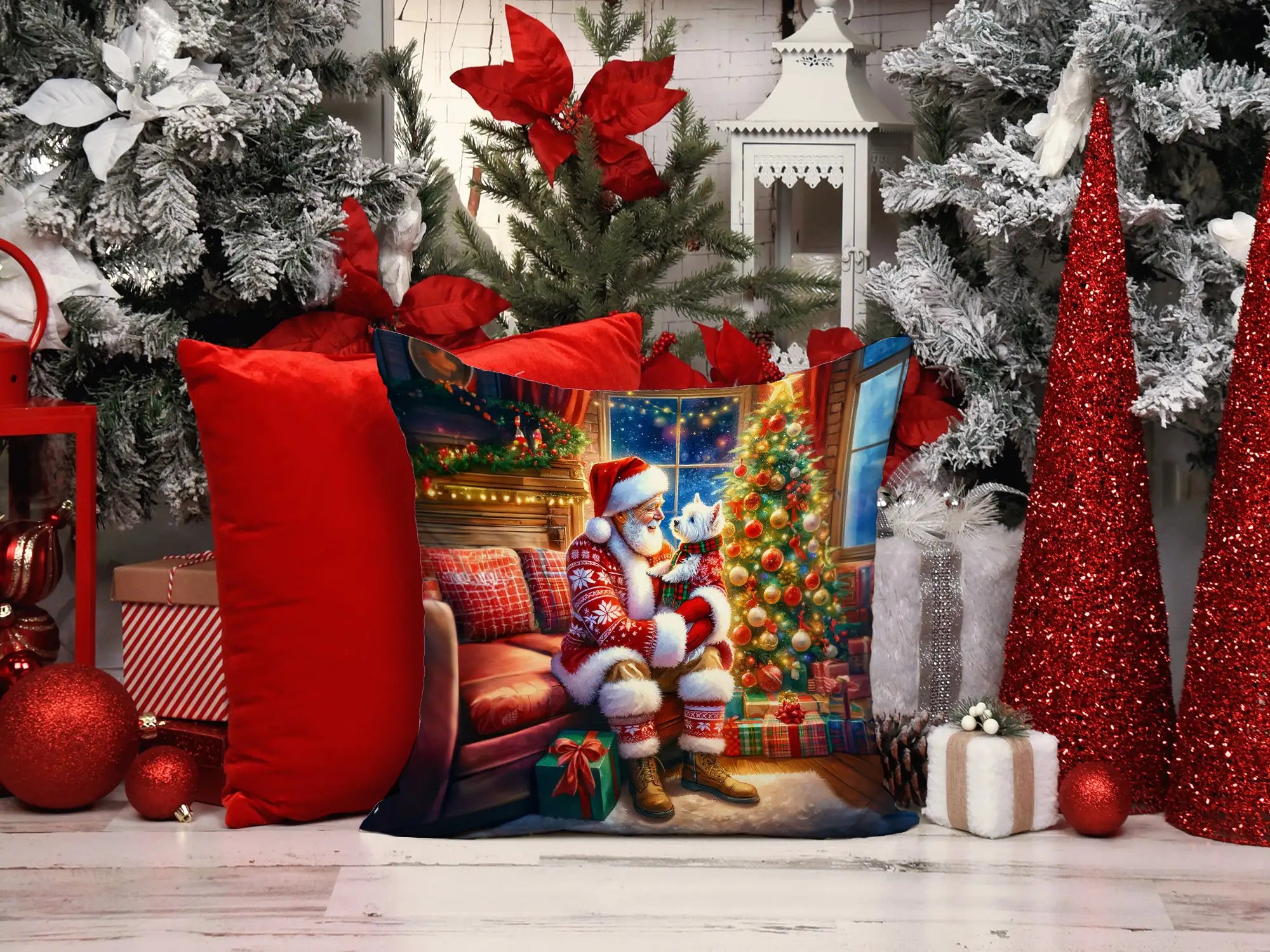 Westie and Santa Claus Throw Pillow