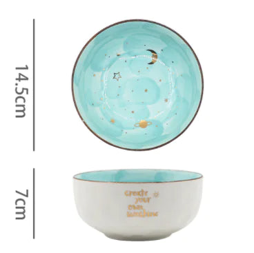 Round Blue Photo Bowl Set for Vegetables & Steamed Eggs