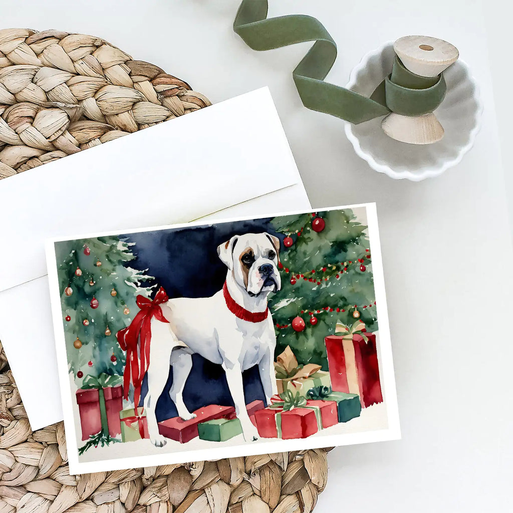 White Boxer Christmas Greeting Cards Pack of 8