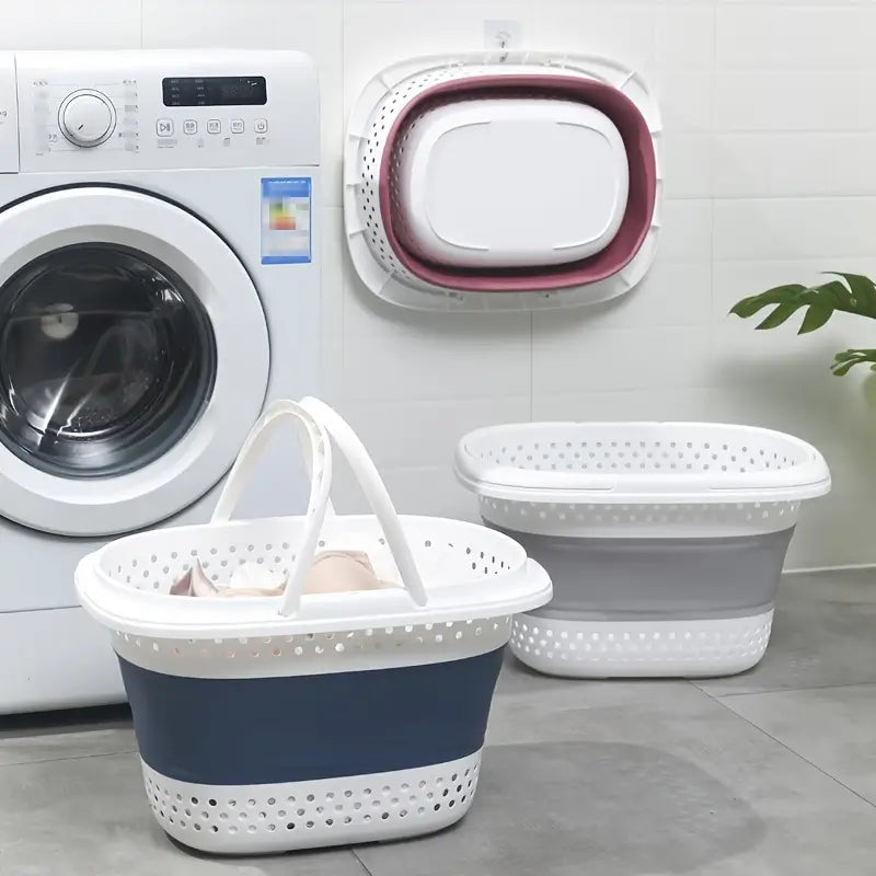 Folding Wall-Mountable Plastic Laundry Basket (1pc)