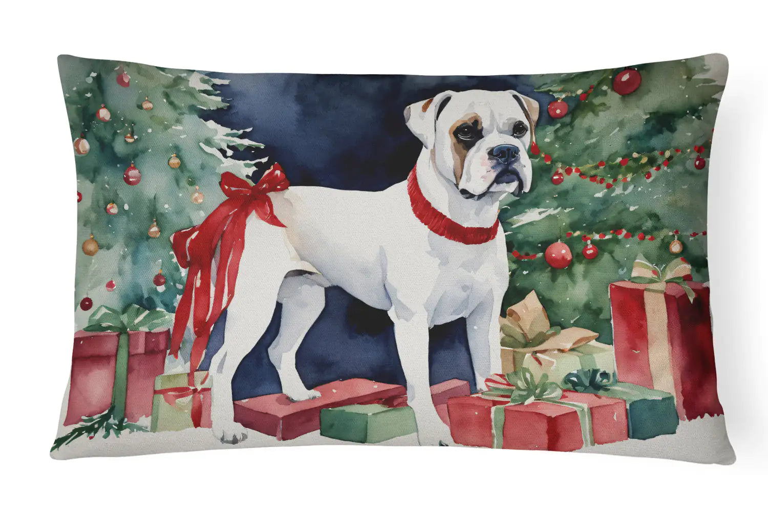 White Boxer Christmas Throw Pillow