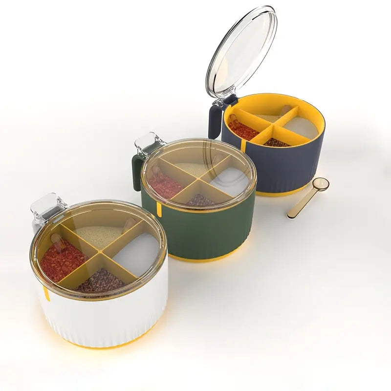 4-Compartment Seasoning Box with Lid and Spoon