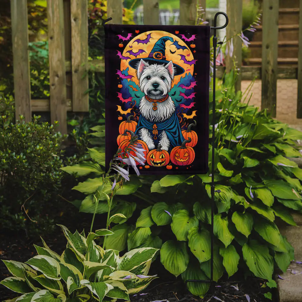 Westie Witchy Halloween Garden Flag